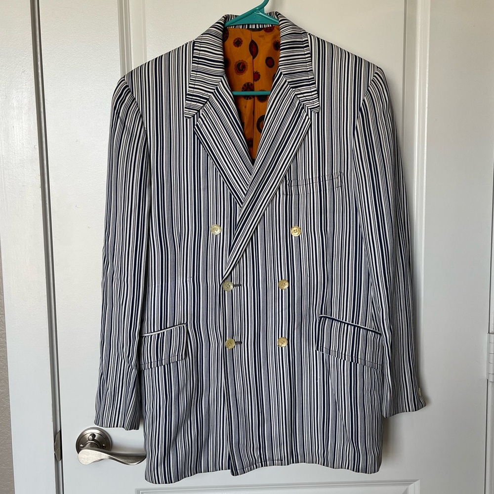 Rare Vintage P.H.I. “To-Som” Collection Double Breasted Stripped Suit Jacket